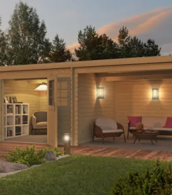 Abri de jardin Bois Elody Brut |28 mm| 8,20 m² intérieur + extension 8,20 m²