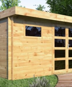 Abri de jardin bois Ep. 28mm, 13 m² - toit plat