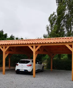 CPBF charpente deux pentes faitage décalé, Bois DOUGLAS Français label PEFC (Carport - Auvent - Abri voiture) 550cmx950cm, surface 52.25 m².